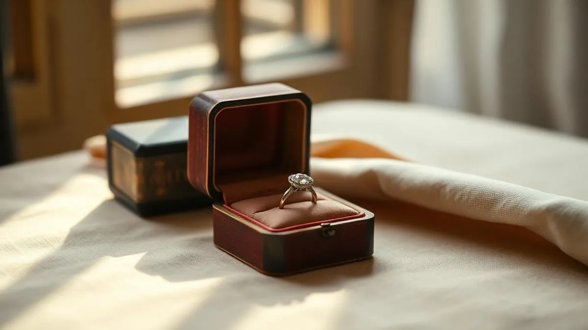 Antique old european cut diamond solitaire in an aged velvet ring box