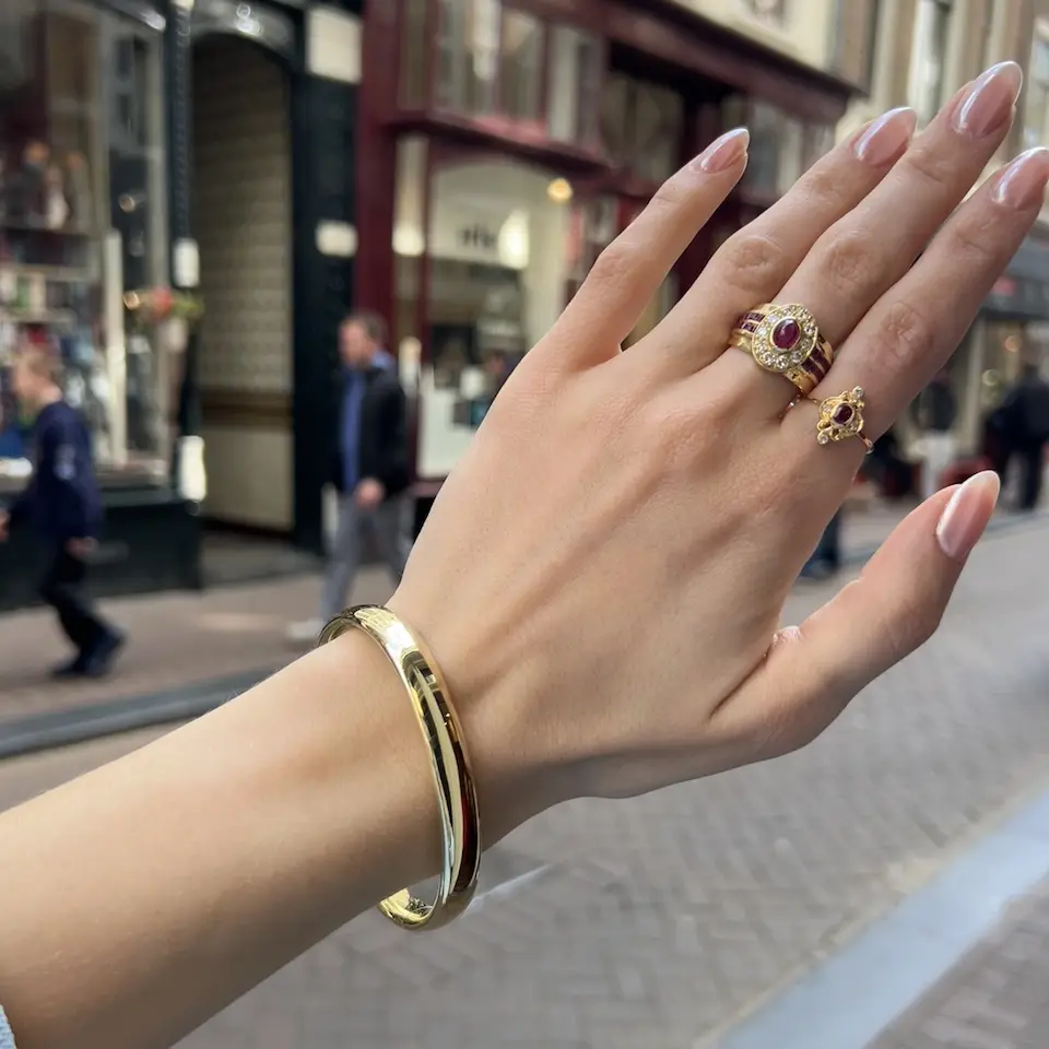 Zilgold gladde vintage bangle 14 krt/925